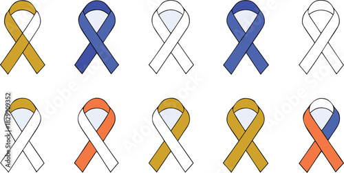 Awareness ribbon set for various causes, support, and recognition