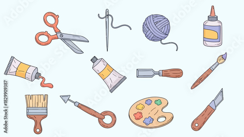 Collection of Art and Craft Supplies for Creative Projects.