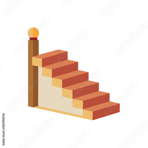 Isometric illustration of stairs with a banister on transparent background
