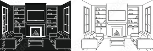 Interior design concept showcasing a living room with a television and fireplace