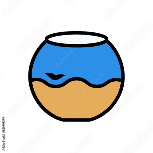 Illustration of a fishbowl with water and sand inside on transparent background