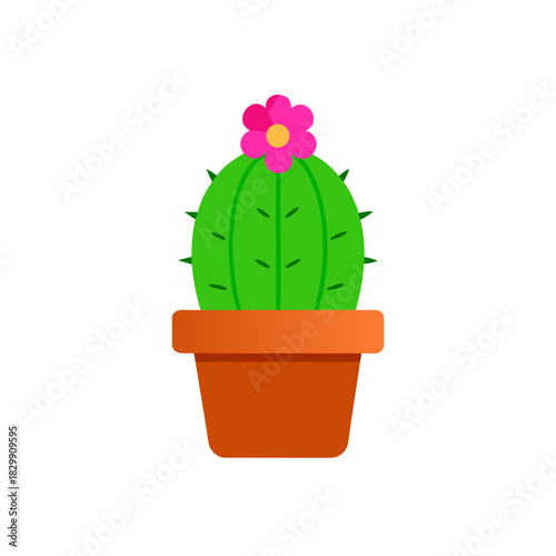 Cactus with flower in pot simple illustration art on transparent background