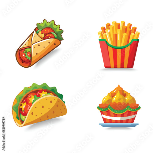 Assortment of delicious fast food items in a collage