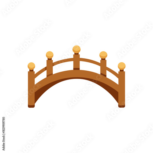Illustration of a small decorative wooden bridge on transparent background