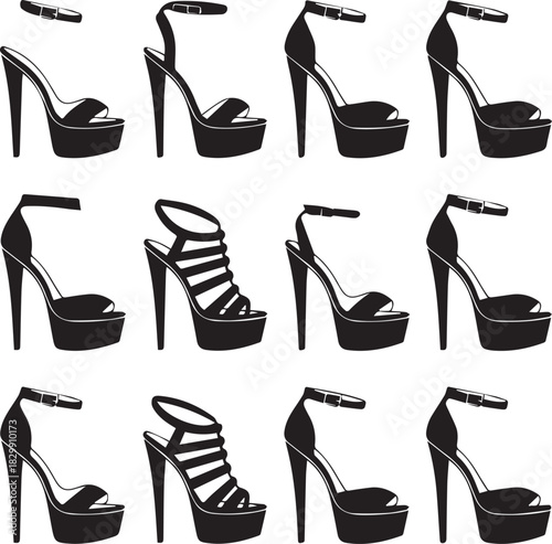 Elegant High Heels Silhouette Pattern Fashion footwear