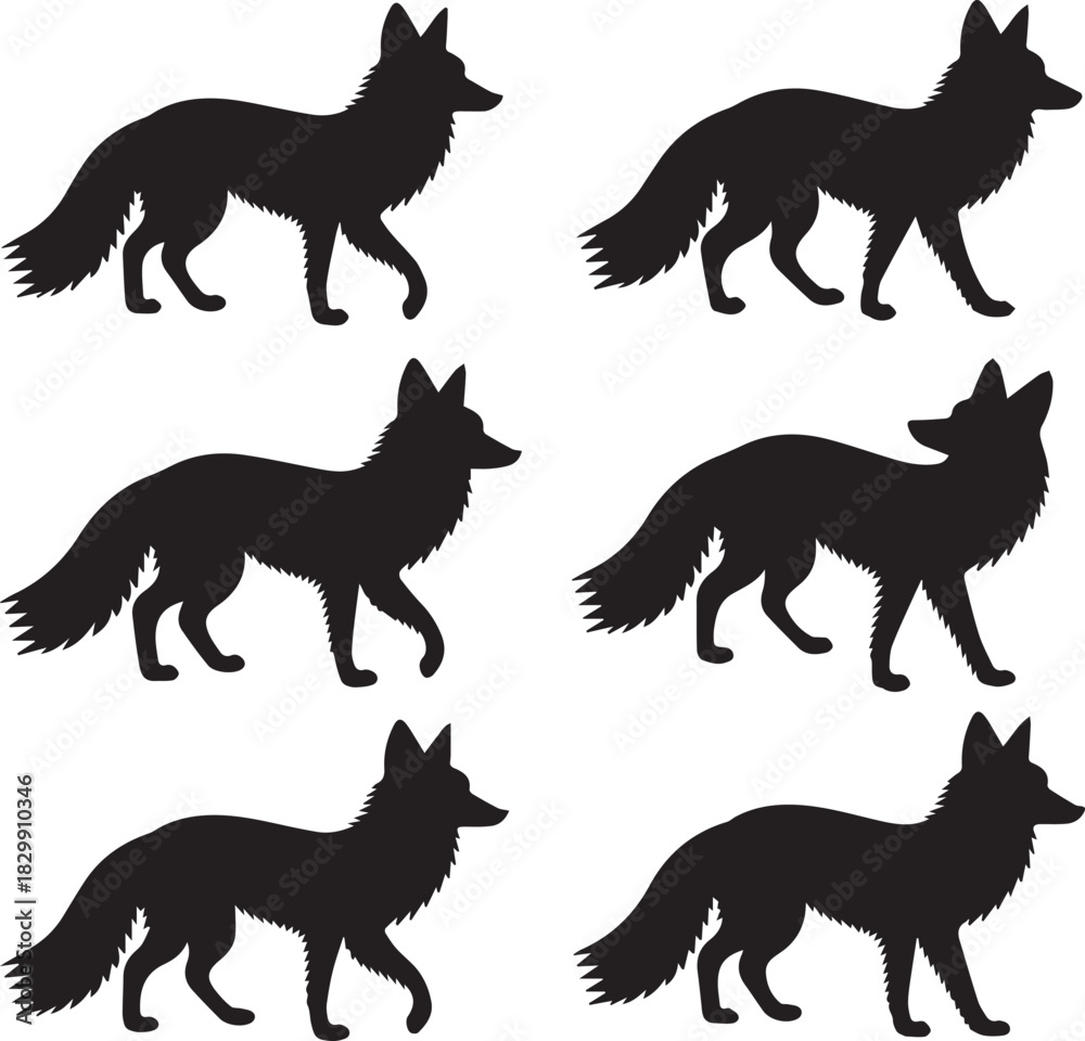 Obraz premium Seamless Pattern of Black Fox Silhouettes Vector Illustration