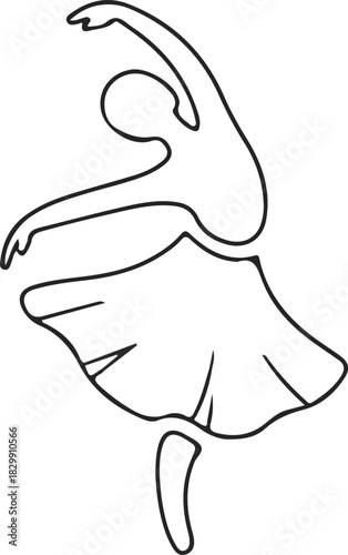 Elegant line art ballerina dancing gracefully, Minimalist line drawing of a ballerina in motion, showcasing grace, balance, and artistic movement for dance, creativity, and performance themes.

