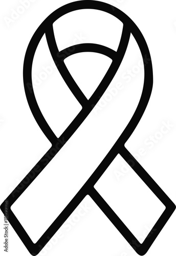 Awareness Ribbon Icon for Support Causes, Simple black awareness ribbon symbol used to represent support, remembrance, health campaigns, and social causes in digital or print materials.

