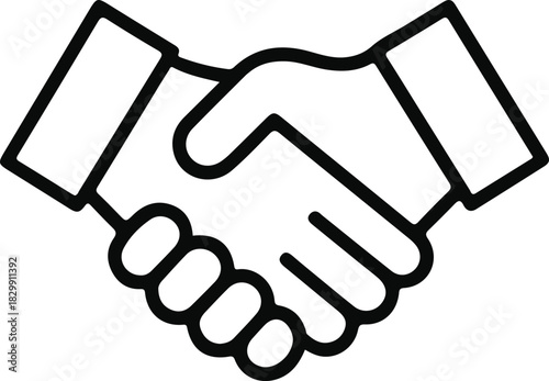 Handshake agreement partnership line icon, Simple outline icon of two hands shaking, symbolizing agreement, partnership, collaboration, trust, business deals, teamwork, and mutual commitment.

