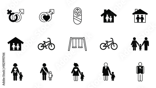 Diverse Family, Relationship, and Lifestyle Vector Icons Set