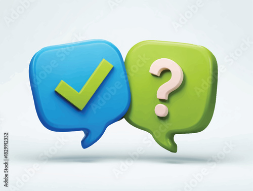 Communication Dialogue with Check Mark and Question Mark Speech Bubbles