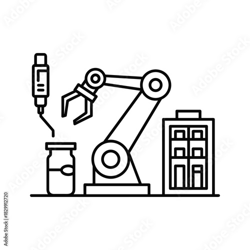 Automated Manufacturing & Laboratory Processes with Robotic Arm Icon