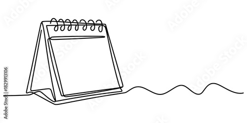 Continuous line drawing of a person wearing headphones working on a computer at a desk, customer support or online learning concept Vector, illustration