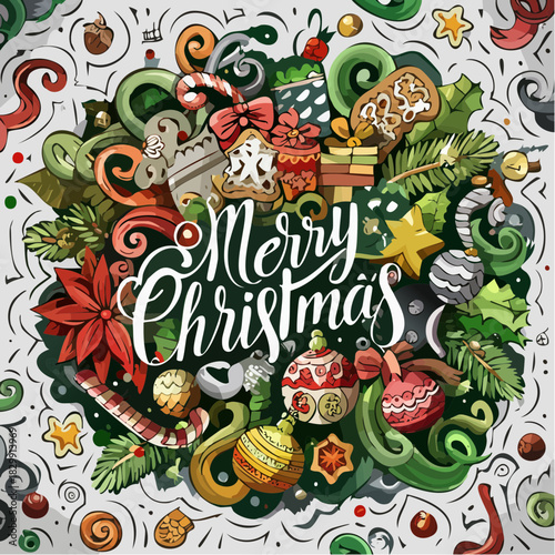 Vector illustration of a Christmas tree on an abstract floral background with place for text with a frame