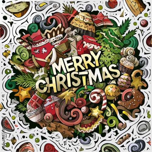 Vector illustration of a Christmas tree on an abstract floral background with place for text with a frame