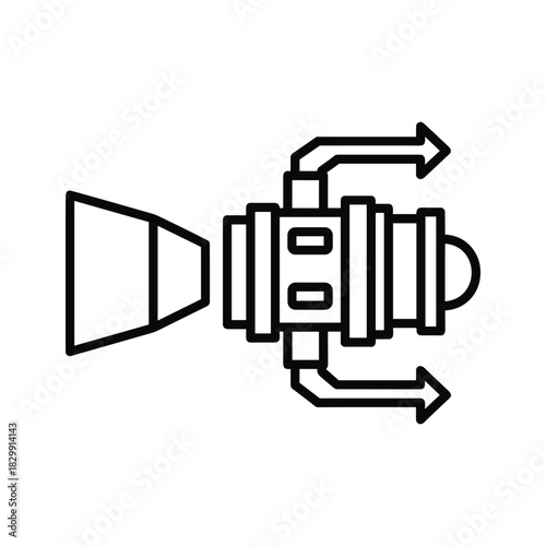 Industrial Processing Unit with Outflow Arrows Icon