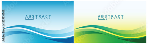 Abstract wave backgrounds, blue and green, flowing shapes, smooth curves, graphic design uses in web headers and presentations creating a sense of movement and fluidity