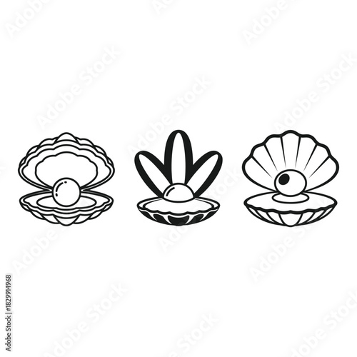 Elegant collection of oyster shells with pearls vector illustration perfect for jewelry design and ocean inspired themes detailed graphic elements