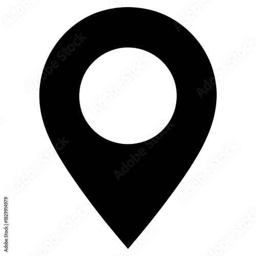 Simple black location pin icon representing a geographic point of interest on a white background