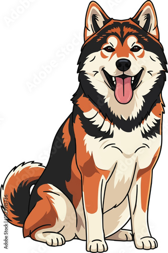 Hokkaido Inu dog sitting happy panting cute smiling illustration