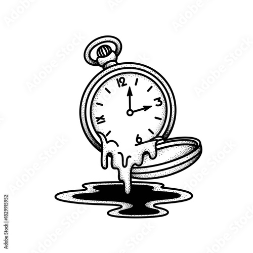 Melting Pocket Watch Dripping Liquid Symbolizing Time Flow.