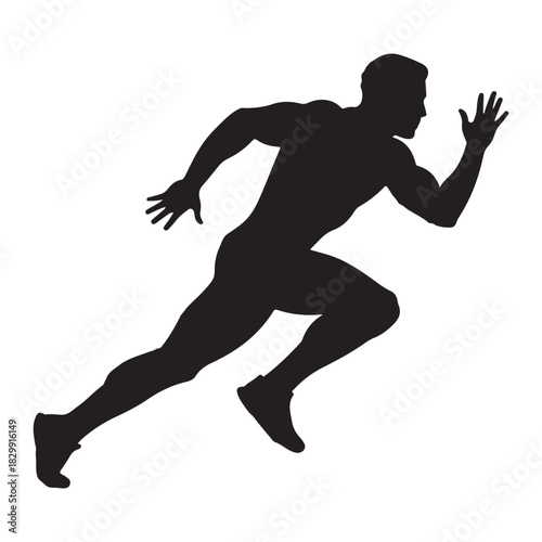 Dynamic black silhouette of a male athlete sprinting with power