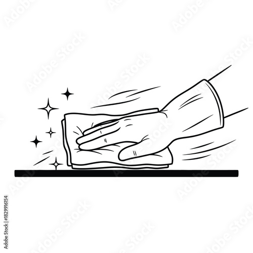 Hand wiping a surface clean with a cloth sparkling illustration