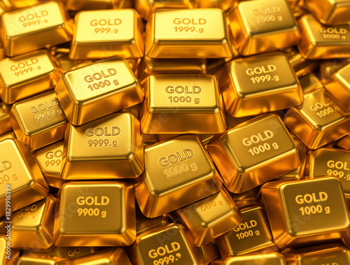 Shiny Gold Bullion Bars Stacked for Wealth and Investment