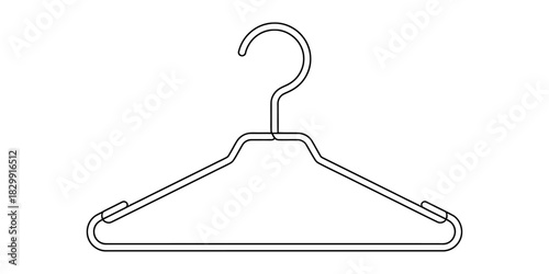 Wire clothing hanger line art icon on a clean white background, symbolizing fashion, organization, and daily household chores and storage Vector, illustration