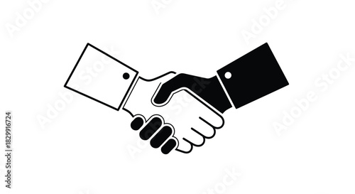 A simple black and white illustration of two hands shaking firmly