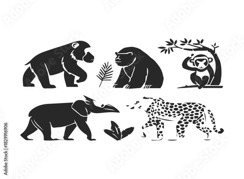 Orangutan jungle mammal icon set