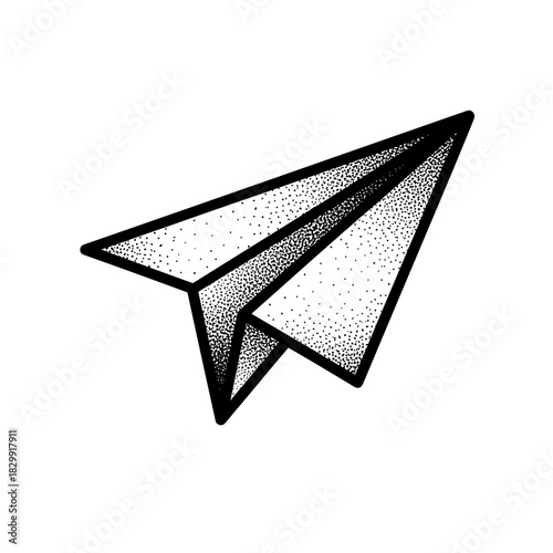 Minimalist Paper Airplane Illustration with Stippling Technique.