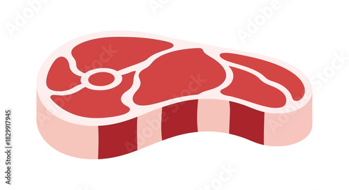 A flat lay illustration of a piece of raw red meat with marbling