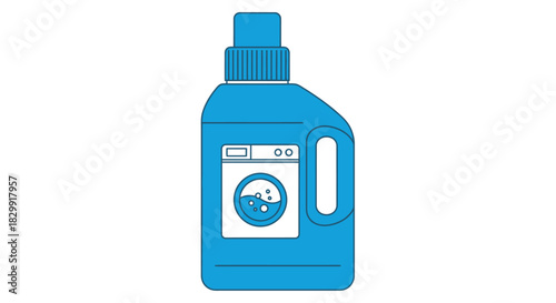A simple blue illustration of a laundry detergent bottle with washing machine label