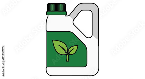 A white plastic container with a green cap and leaf logo