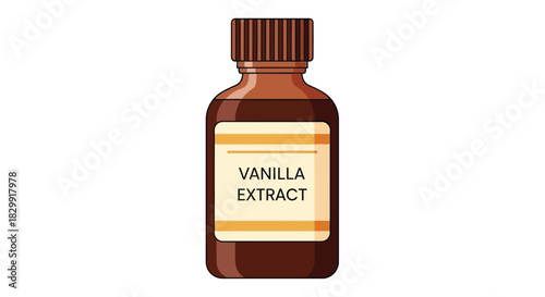A brown glass bottle of vanilla extract with a white label
