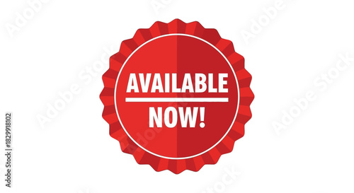 A vibrant red badge announces available now with bold white text