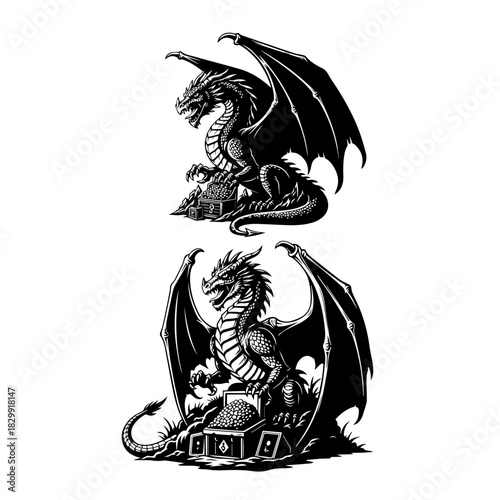 fierce dragon guarding a treasure hoard,