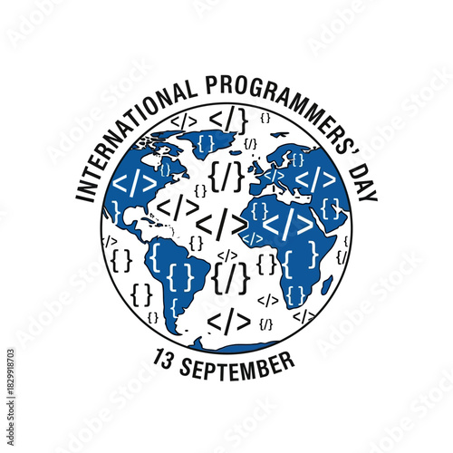 International Programmers Day Globe with Code Symbols.