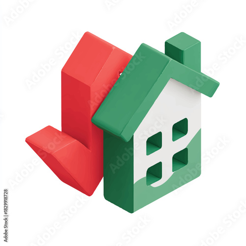 Real estate market downturn represented by house and falling arrow icon