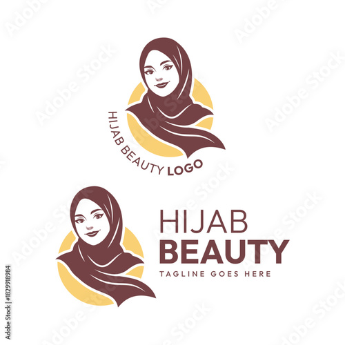 Hijab Beauty Logo Design with Woman Face Illustration