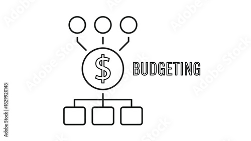 A simple line drawing illustrates the concept of budgeting and financial management