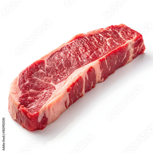 Raw steak strip isolated on white background showcasing fresh beef ingredient ideal for cooking, grilling, recipes,