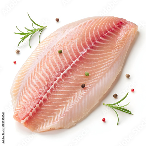 Raw tilapia fillet isolated on white background showcasing fresh fish ingredient ideal for cooking, healthy meals, recipes,