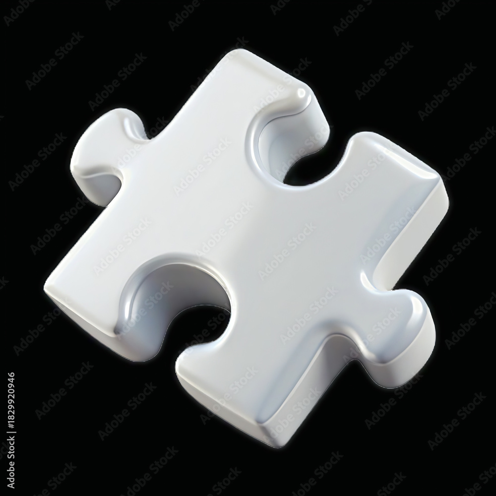 Obraz premium White 3D Glossy Jigsaw Puzzle Piece Isolated on Black Background ​