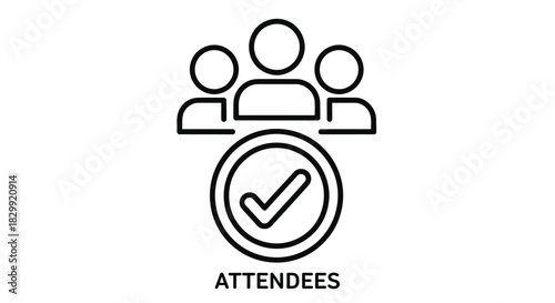 Simple black and white icon representing people with a checkmark and the word attendees
