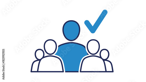 A group of people with one highlighted and a checkmark signifying selection or approval