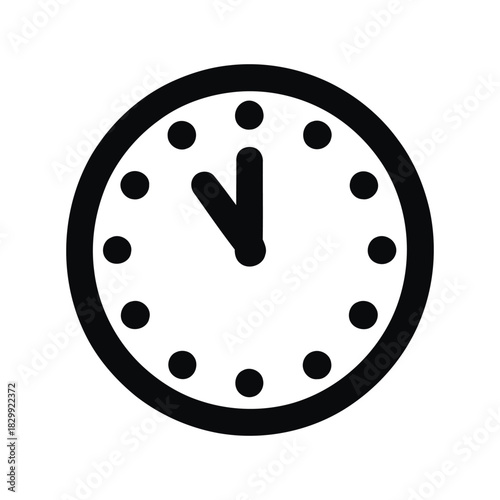 Black solid icon of a round clock face with hands pointing to 11 o'clock time watch