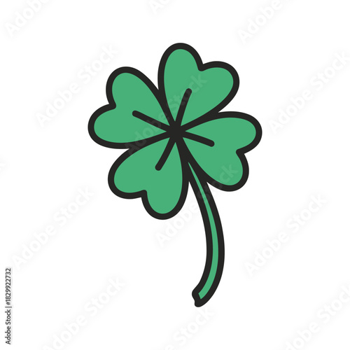 Green four-leaf clover icon with black outline four leaf luck