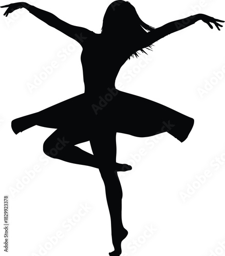 Elegant female ballet dancer in motion silhouette